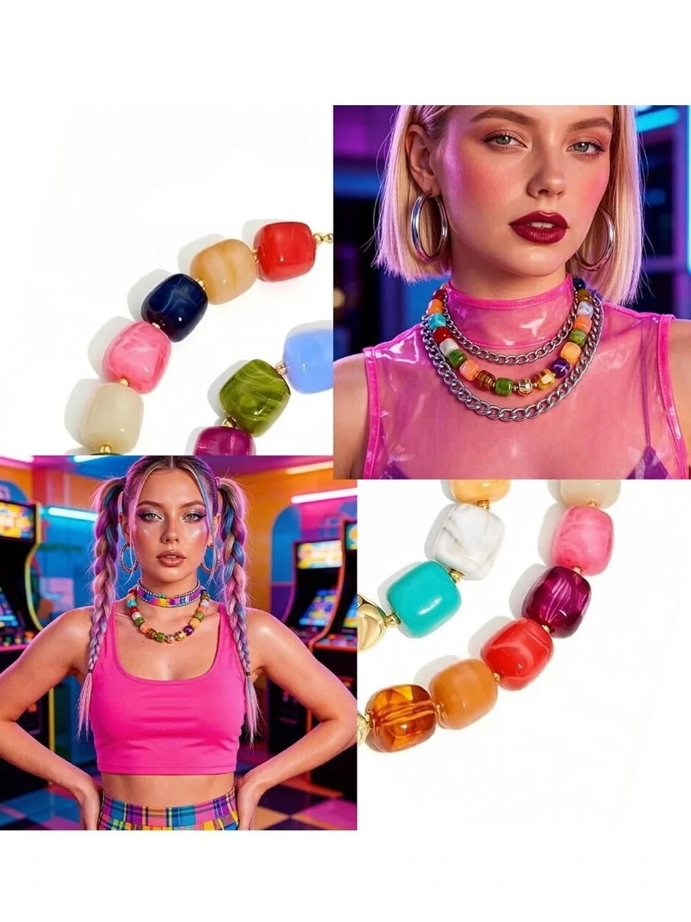 Colorful Bead Necklace and Bracelet Set - Bohemian, Beach